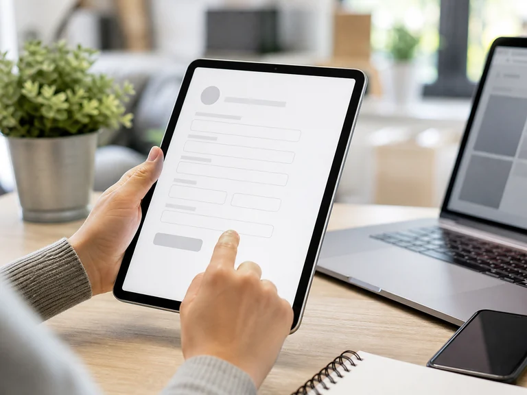 Person checking an online application process on a laptop